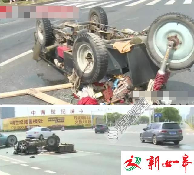 如皋奥体中心附近发生车祸 轿车为抢黄灯撞翻电动三轮-雉水网