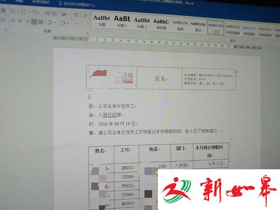郑州一公司统计女员工