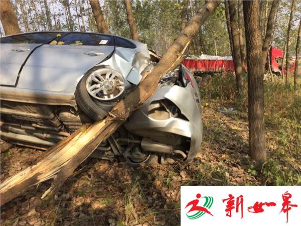 超车惹祸：两车冲入沟渠 一车报废-雉水网