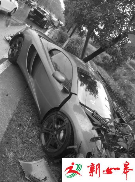 迈凯伦超跑撞上电线杆 飞溅的碎片砸坏一辆比亚迪-雉水网