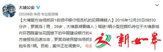 男子清晨开挖掘机损坏4台柜员机 被当场抓获-雉水网